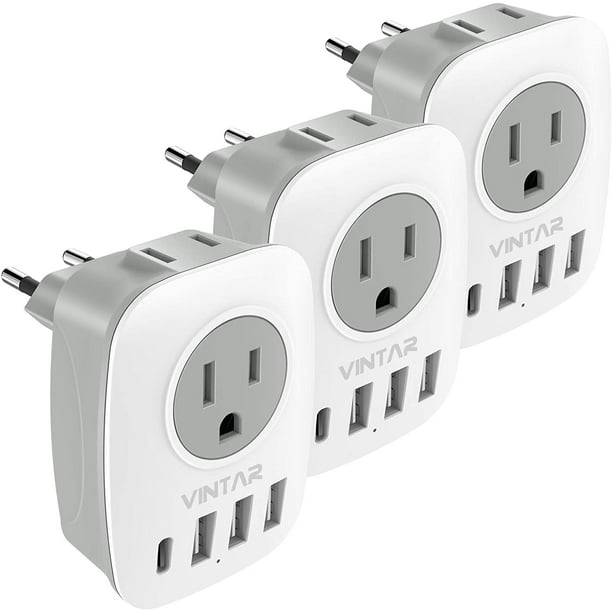 Spain European Adapter Greece VINTAR International Power Adaptor with 2 USB Ports,2 American Outlets- 4 in 1 European Plug Adapter for France Germany Italy Israel 2-Pack Type C 